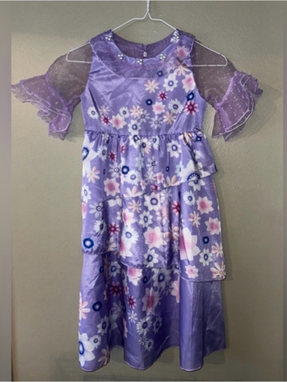 Isabela Dress Costume Girls Lavender Floral Tiered Dress with Sheer Sleeves